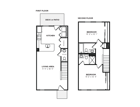 Floor plan for 2 beds, 2 baths, 1024 sqft